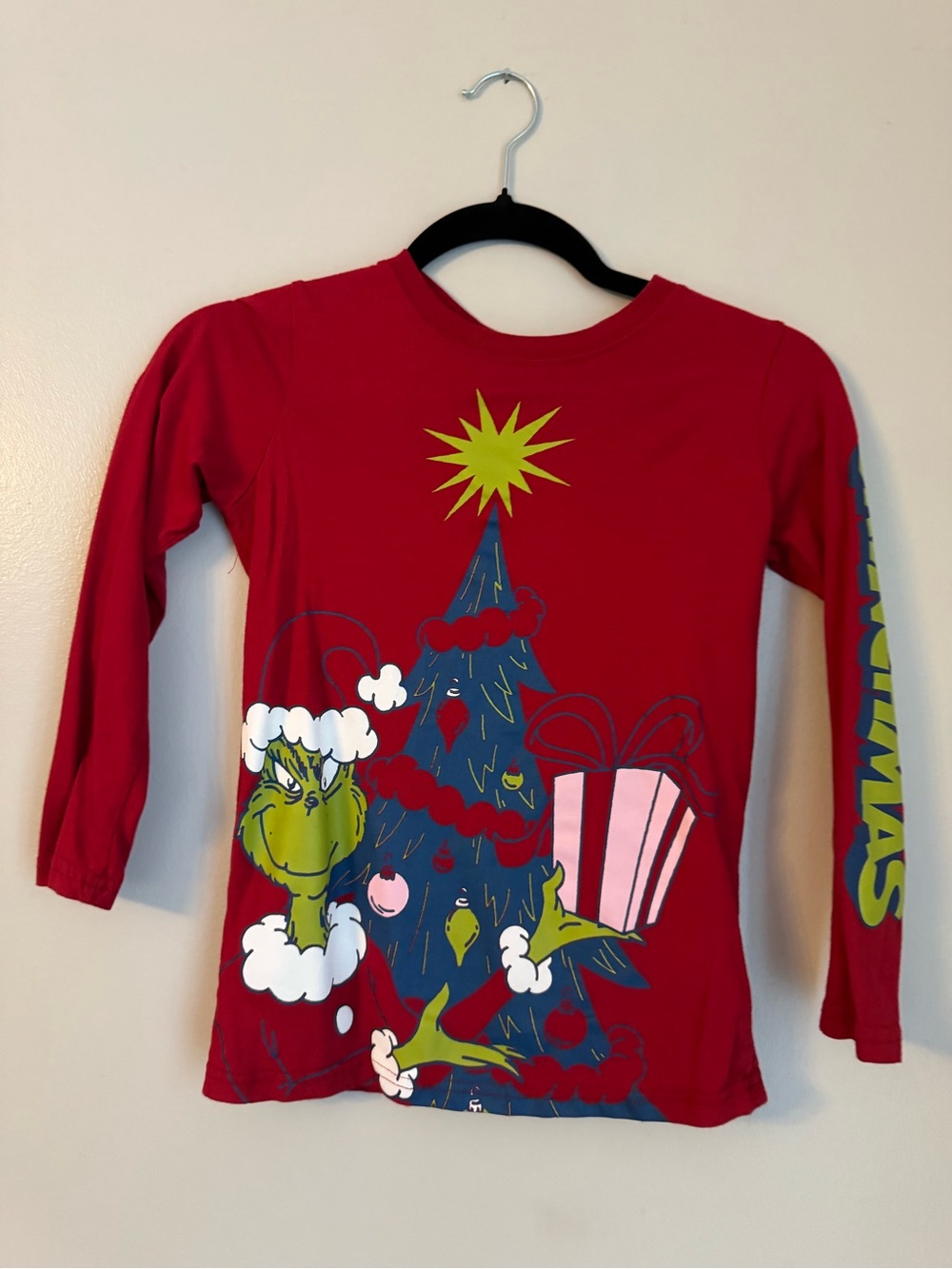 Kids Red Grinch Christmas Long-Sleeve Tee